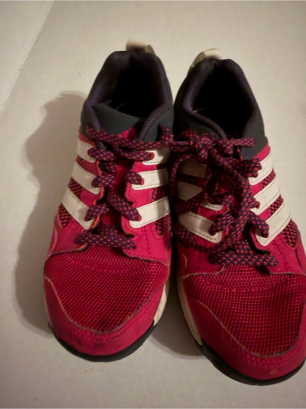 #196 Adidas Kid’s hot pink Athletic Sneakers with White Stripes